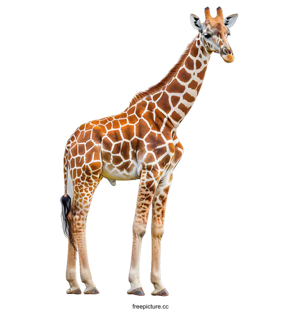 [Transparent Background PNG]A tall giraffe standing on a white background