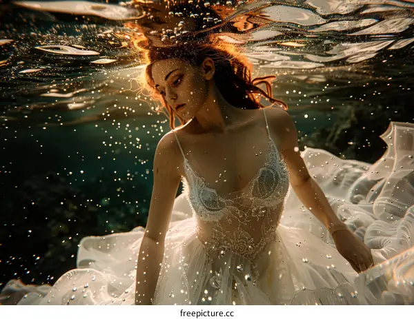 Ethereal Underwater Bride in a White Dress