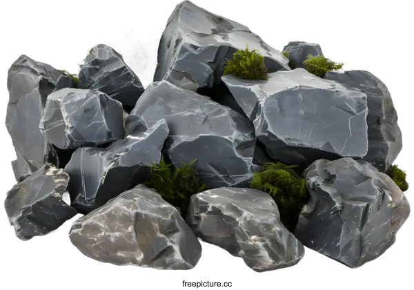 [Transparent Background PNG]Gray Rocks with Green Moss