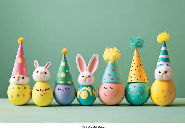 Easter Eggs Decorated with Adorable Rabbits