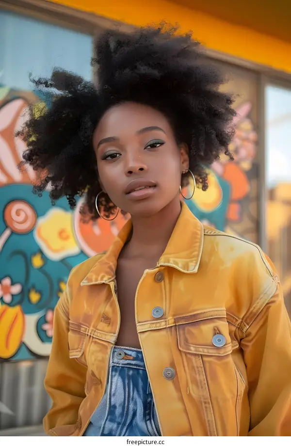 African American Woman Portrait in Yellow Denim Jacket
