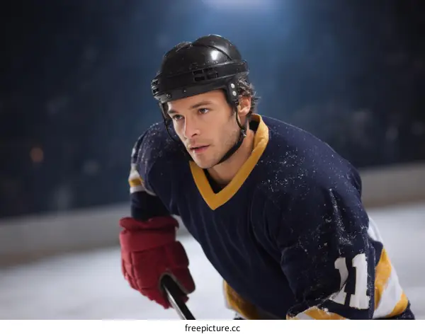 Focused Ice Hockey Player on the Ice