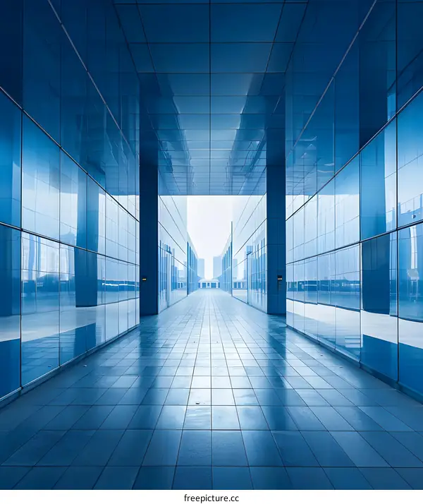 Modern Architecture Corridor With Glass Walls