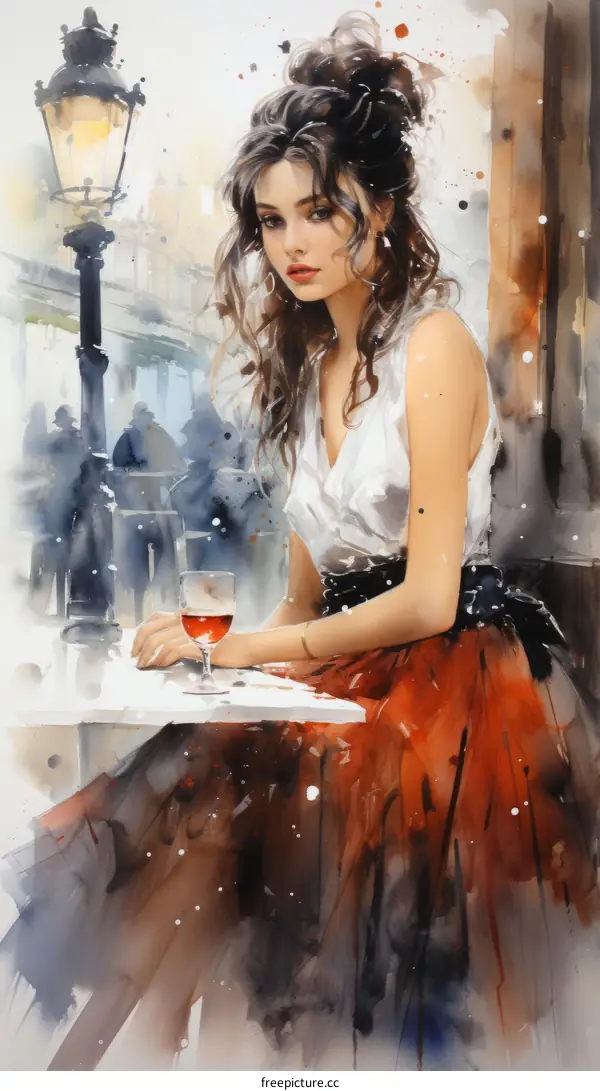 Enjoy the Moment: Elegant Woman in Red Dress Relaxes with Wine