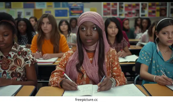 A group of high school students sitting in a classroom
