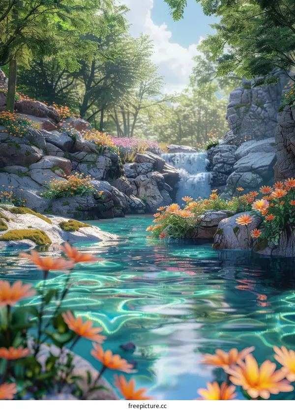 Enchanted Waterfall in Lush Forest