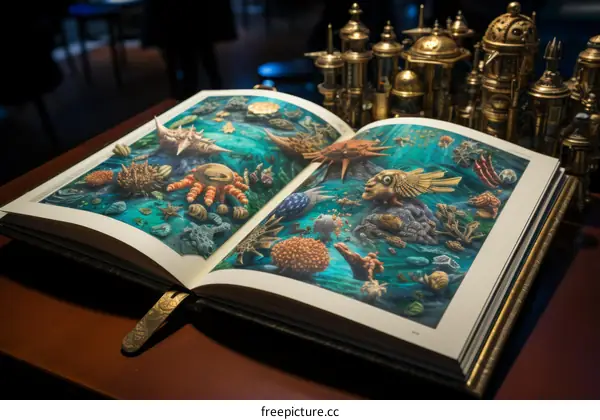 Sea Creatures Illustrated in an Open Book