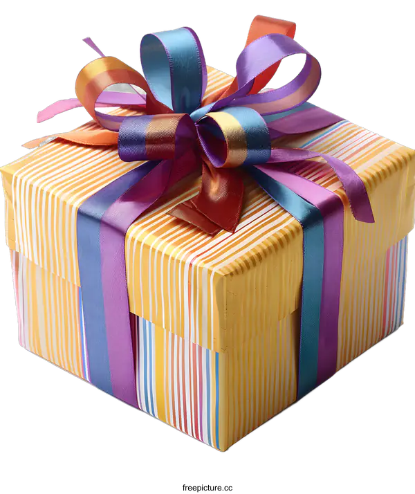 [Transparent Background PNG]colorful gift box with striped wrapping paper