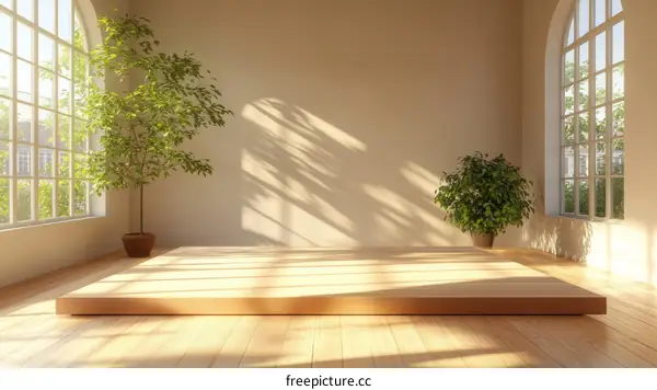 Empty Room Showcase with Wooden Platform