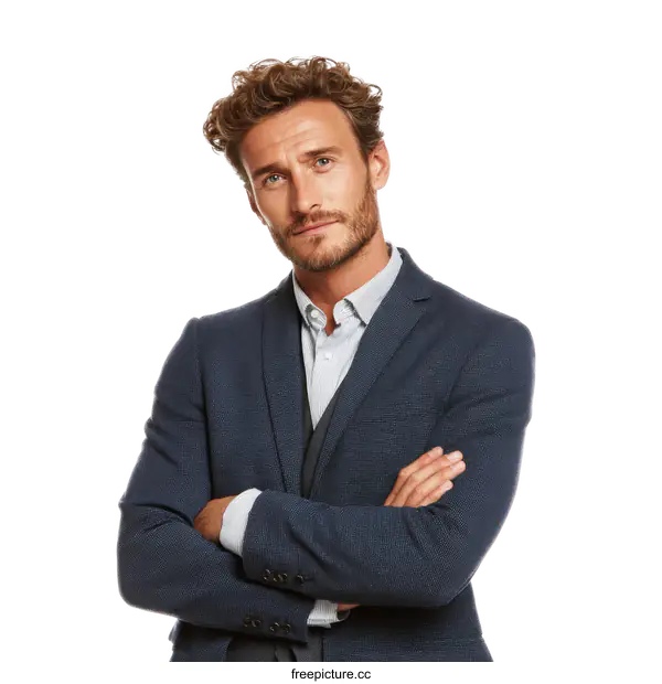 [Transparent Background PNG]Confident Caucasian Man in Business Blazer