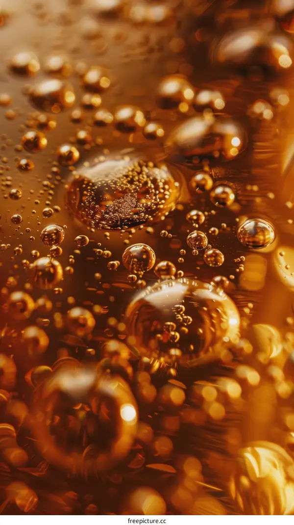 Close-up Image of Golden Beer with Bubbles