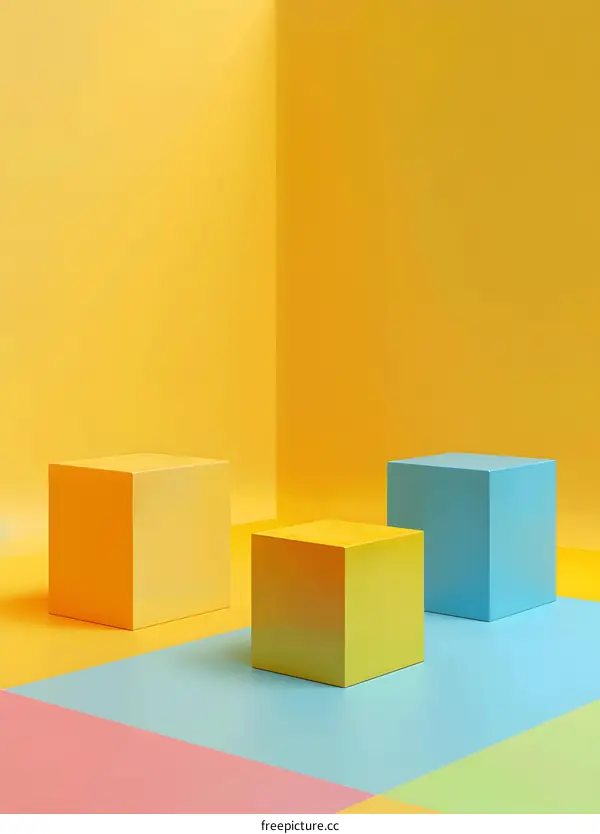 Minimalist Yellow and Blue Cube Geometric Abstract Background