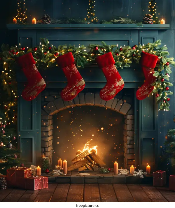 Cozy Fireplace with Christmas Decorations