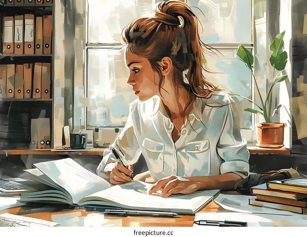 girl studying in the office