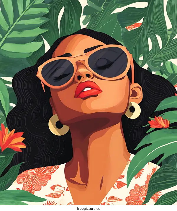 Woman in Sunglasses Surrounded by Tropical Plants