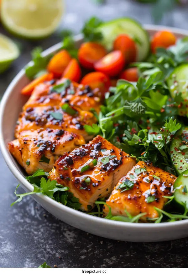 Honey Garlic Grilled Salmon with Salad