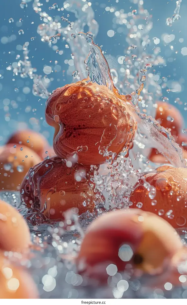 Peaches Splashing in Water