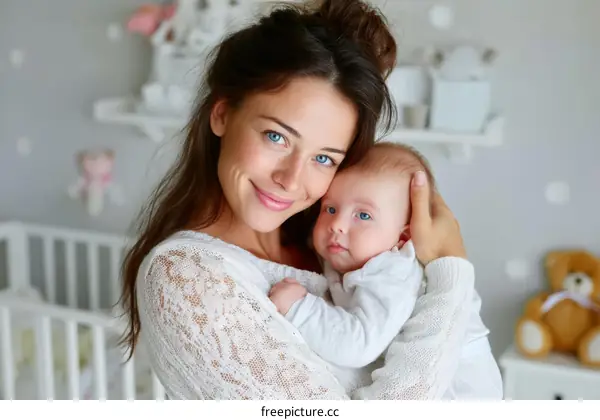 Loving Mother and Baby in a Cozy Nursery