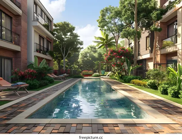 Luxury Swimming Pool in Modern Residential Complex