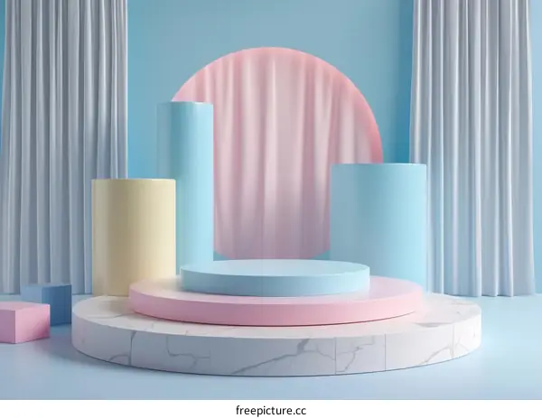 Pastel Blue and Pink Podiums with Marble Base
