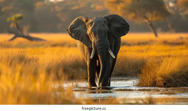 African Elephant Walking Through Water
