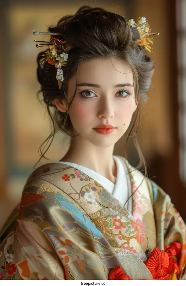 portrait of a beautiful young woman in a kimono