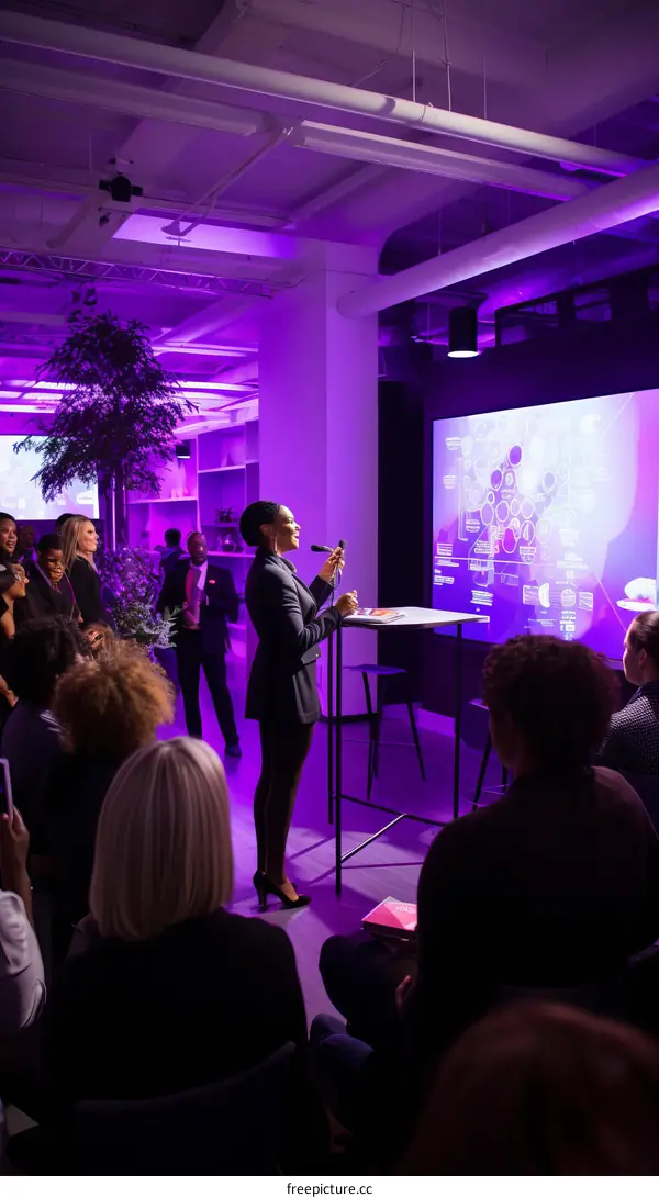 Confident Black Female Business Speaker Giving Presentation