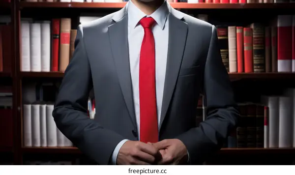 Businessman in suit standing in library