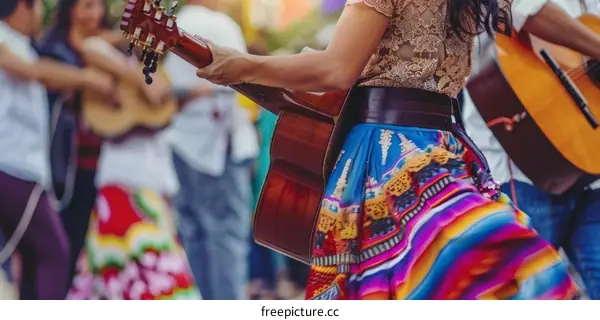 Latin street musicians playing guitars and singing