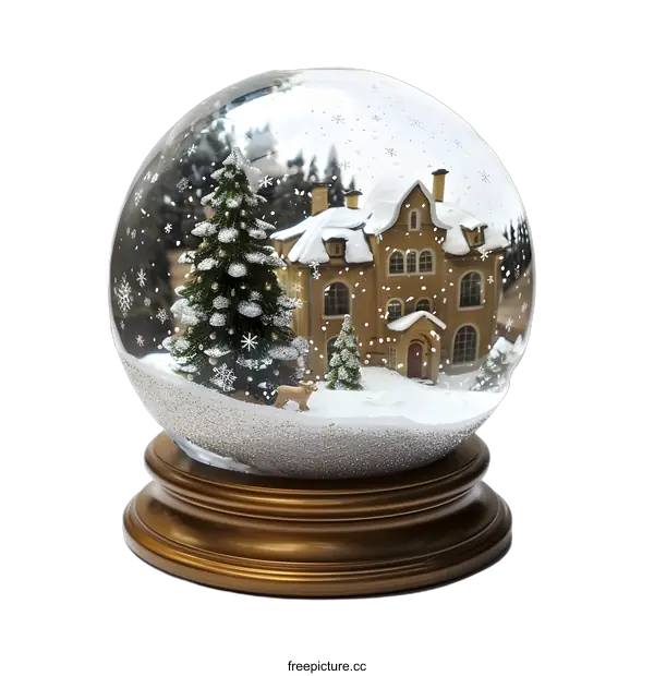 [Transparent Background PNG]Snow Globe with Miniature House and Christmas Tree