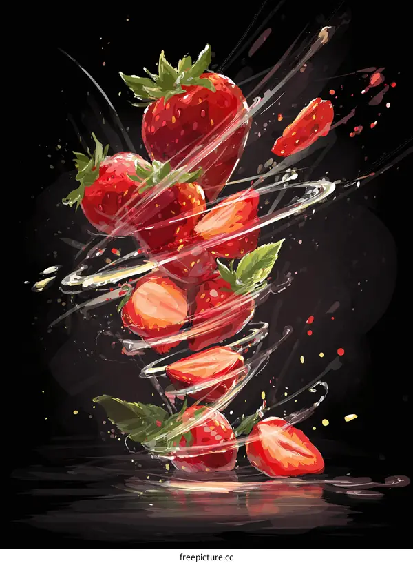 Strawberry Tornado Illustration on Black Background