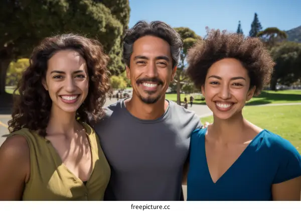 Three happy friends in the park
