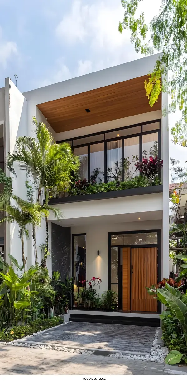 Modern Minimalist Two Story House With Lush Greenery