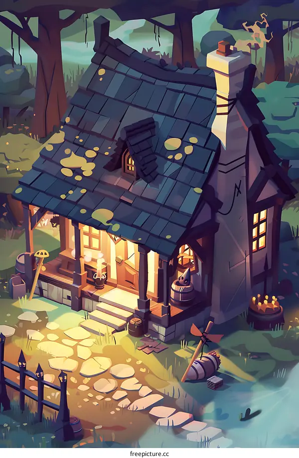 Cozy Cottage in the Woods Illustration