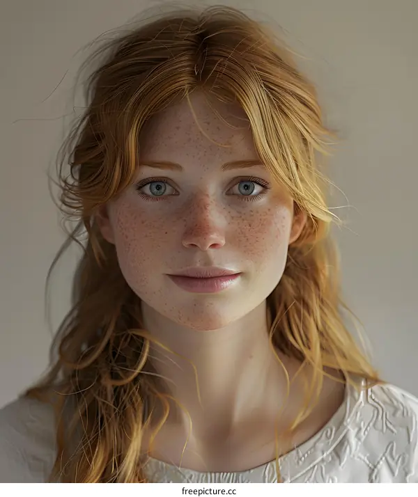 Portrait of a Young Woman with Red Hair and Freckles