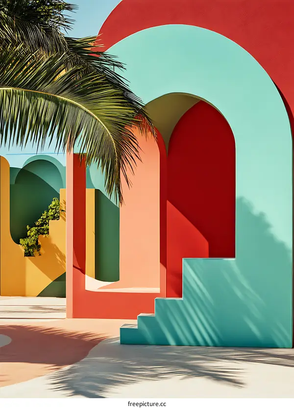 Colorful Abstract Archway and Palm Tree