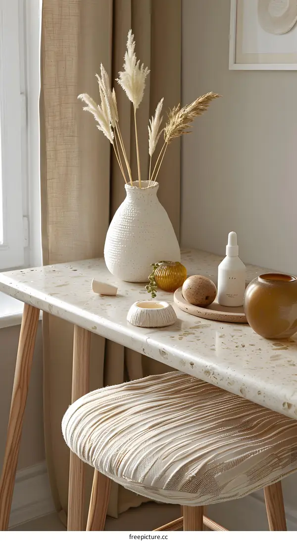 Beige Home Decor with Vase and Dried Flowers