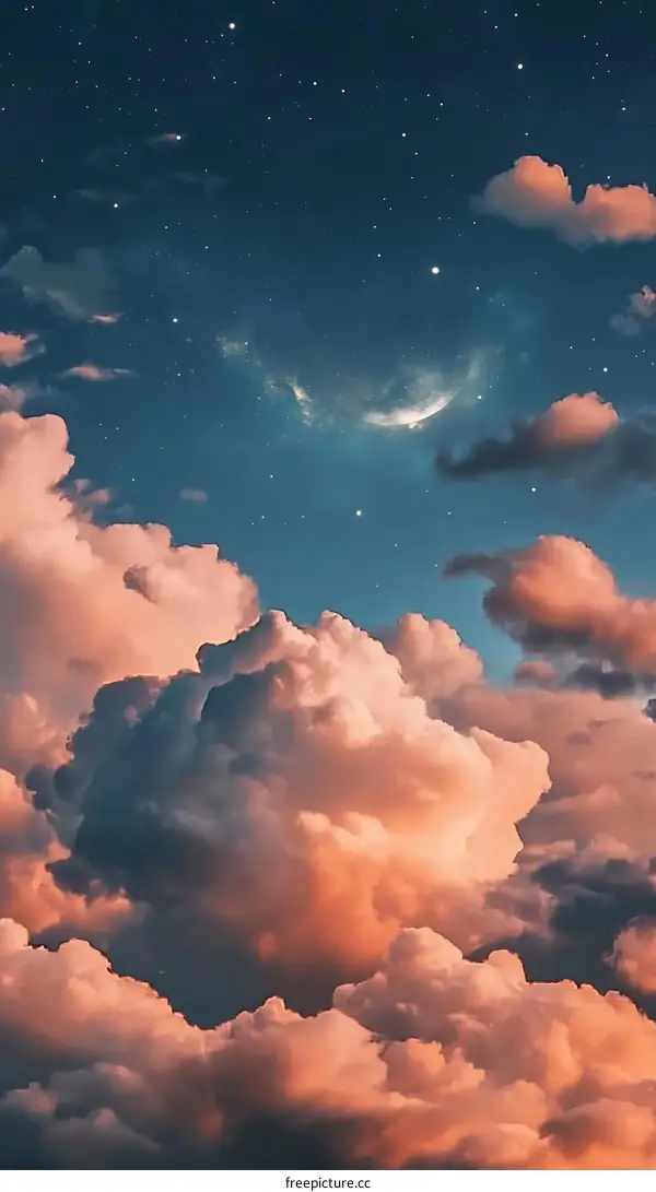Night Sky with Pink Clouds and Stars