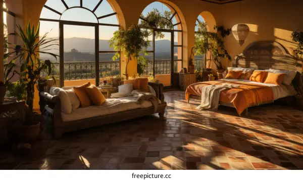 Bright Moroccan bedroom with a gorgeous view