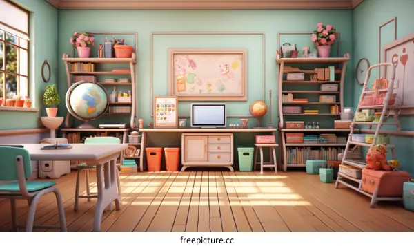 Colorful Classroom with Educational Toys and Materials