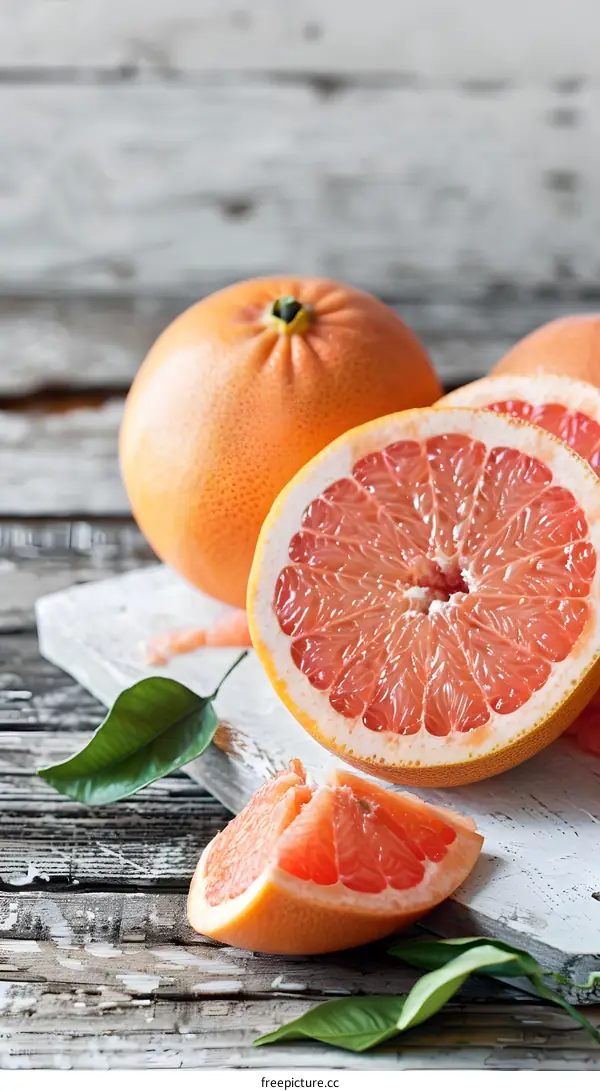 Fresh Pink Grapefruit on Wooden Table