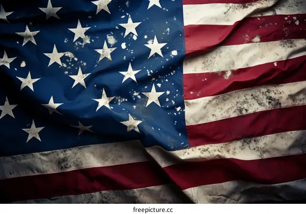 Close up of a weathered American flag