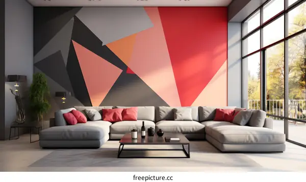 Modern Living Room Design with Colorful Accent Wall