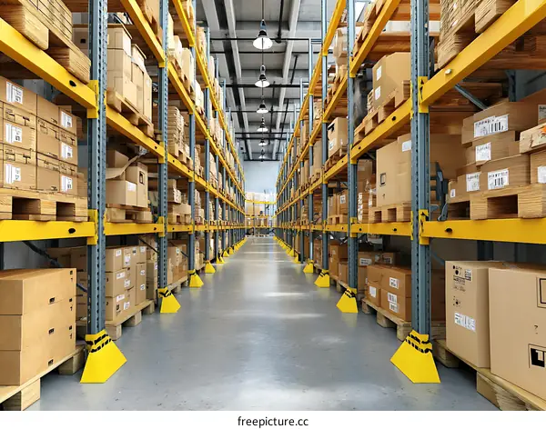 Large Warehouse Interior with Cardboard Boxes