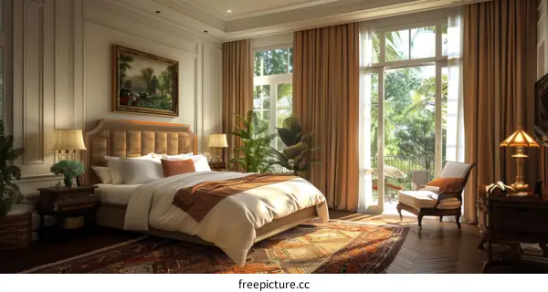 Luxury Bedroom Interior with Tropical View