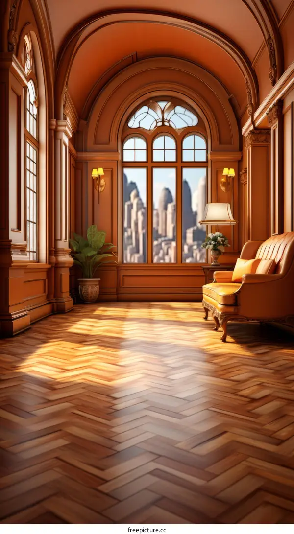 Luxurious Room with Large Windows and a Sitting Area