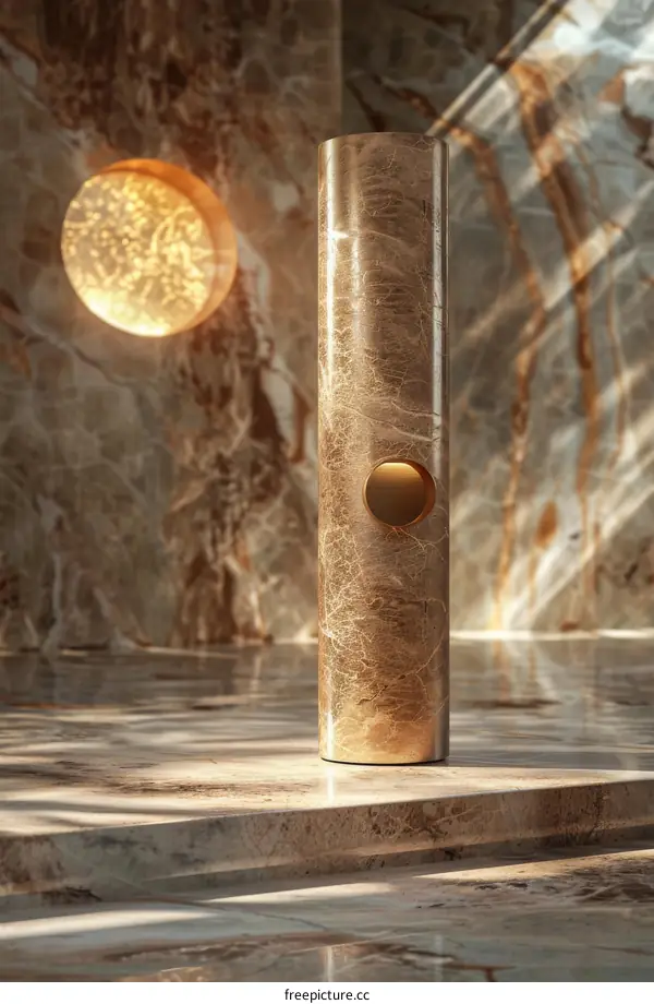 Marble Podium on Brown Marble Background with Circle Light