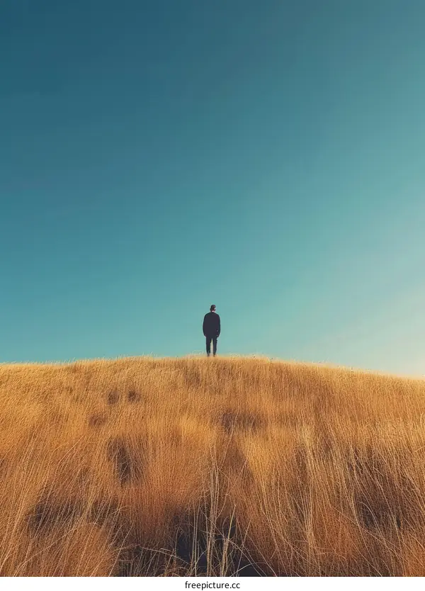 Man standing alone in a field of wheat