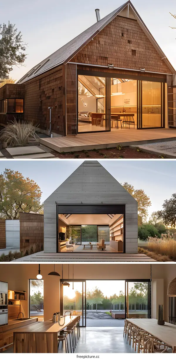 Modern Home With Large Glass Windows and Wooden Walls