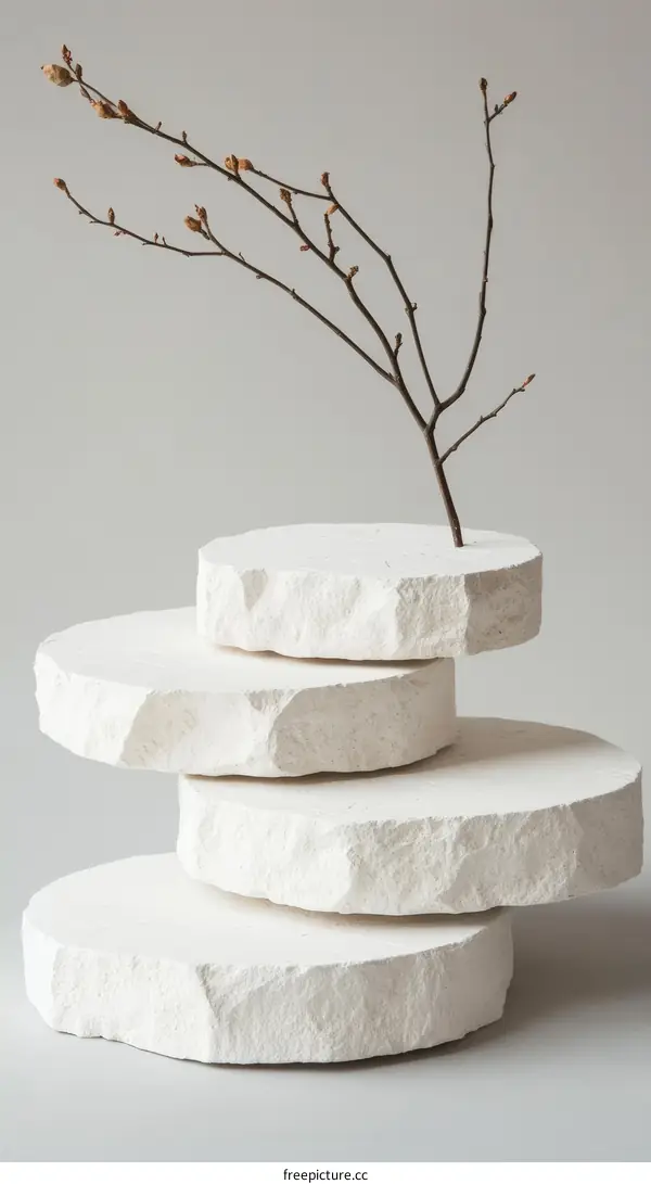 Abstract Minimalist Stone Display with Branch